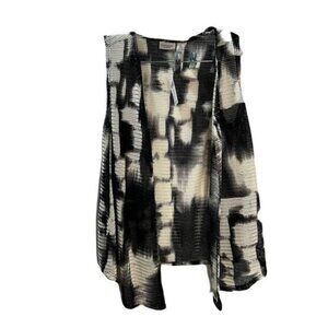 Easywear By Chicos‎ Black & White Sleeveless Open-Front Vest O